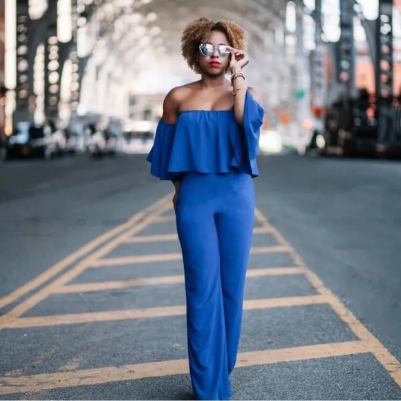 ZARA Off Shoulder Blue Jumpsuit Bloggers Favourite Size Small - Picture 14 of 14